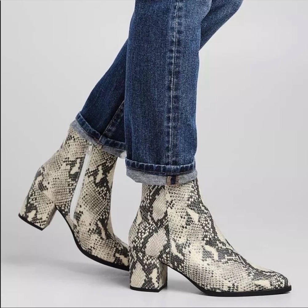 Madden Girl Snake Print Fitted Ankle Pointed Toe Boots